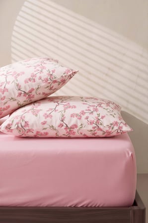 Pudra Pembe Sakura Çift Kişilik Lastikli Çarşaf Takımı 160x200 cm - 3 Parça