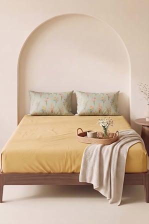 Sarı Begonvil Çift Kişilik Lastikli Çarşaf Takımı 160x200 cm - 3 Parça