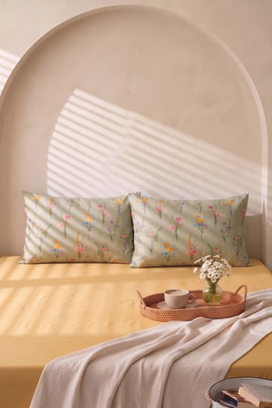 Sarı Begonvil Çift Kişilik Lastikli Çarşaf Takımı 160x200 cm - 3 Parça