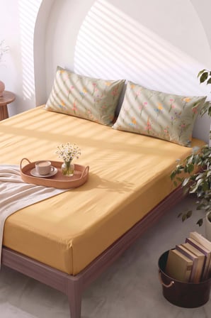 Sarı Begonvil Çift Kişilik Lastikli Çarşaf Takımı 160x200 cm - 3 Parça