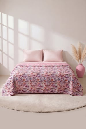 Çiçek Tomurcukları 5D Çok Amaçlı Çift Kişilik Baskılı Pike & Yatak Örtüsü 200x220 cm