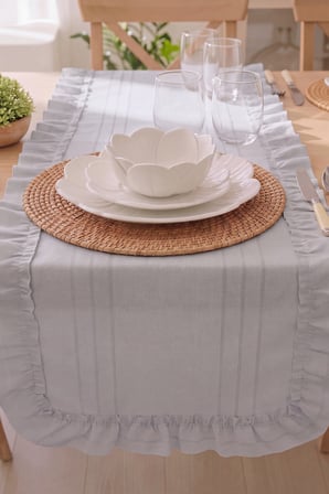 Gri Fırfırlı Colber Runner 45x115 cm
