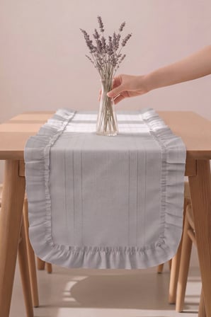 Gri Fırfırlı Colber Runner 45x115 cm