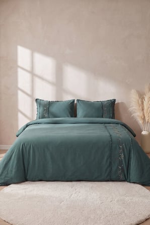 Lucyna Dark Green %100 Pamuklu Çift Kişilik Nevresim Takımı - 4 Parça