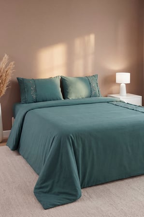 Lucyna Dark Green %100 Pamuklu Çift Kişilik Nevresim Takımı - 4 Parça