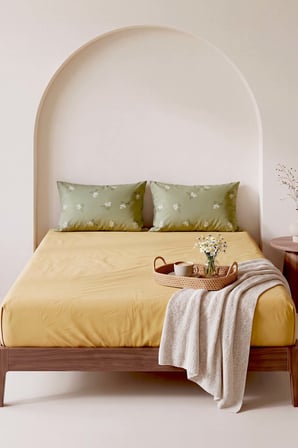 Sarı Yeşil Papatya Çift Kişilik Lastikli Çarşaf Takımı 160x200 cm - 3 Parça