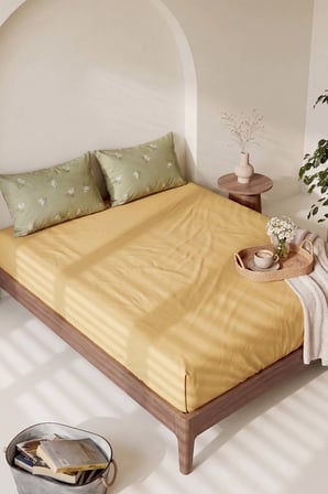Sarı Yeşil Papatya Çift Kişilik Lastikli Çarşaf Takımı 160x200 cm - 3 Parça