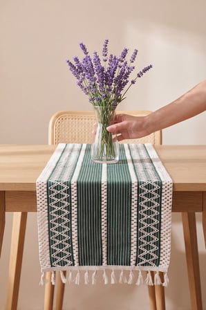 Haki Regina Pamuklu Püsküllü Runner 35x145 cm