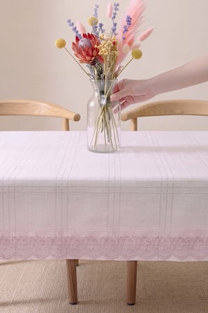 Pudra Keten Efektli Leke Tutmaz Masa Örtüsü 150x220 cm