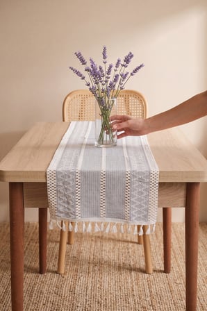 Gri Regina Pamuklu Püsküllü Runner 35x145 cm