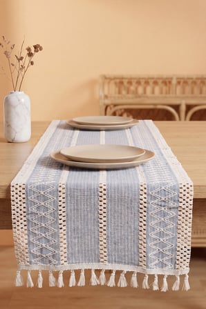 Gri Regina Pamuklu Püsküllü Runner 35x145 cm