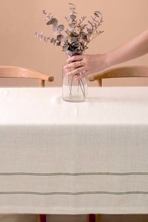 Girit Yeşil Çizgili Keten Masa Örtüsü 150x250 cm