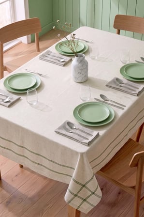 Girit Yeşil Çizgili Keten Masa Örtüsü 150x250 cm
