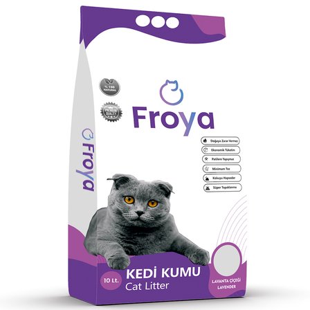 Froya Lavanta Kokulu Topaklanan 10L Bentonit Kedi Kumu