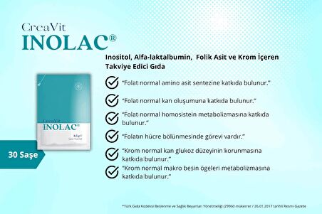 Creavit Inolac Miyo-Inositol Alfa-Laktalbümin Folik Asit ve Krom 30 Saşe