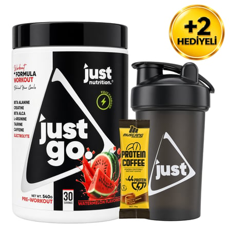 Just Nutrition Just Go Pre-Workout 540 Gr Karpuz Aromalı 30 Servis + Shaker + Protein Kahve Hediyeli