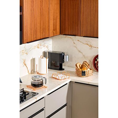 Turuncu 4'lü Servis Sunum Seti, Peçetelik, Kağıt Havluluk, Ekmeklik Makrome, Nihale - Metal Paslanmaz