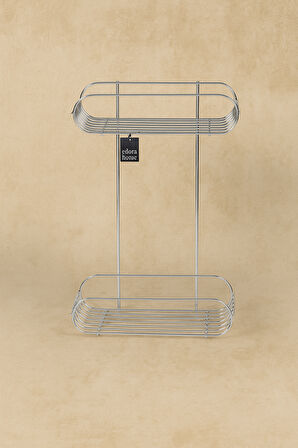 Metal Çok Amaçlı Silver Set Banyo Organizer Seti | Havlu Askısı + 2 Katlı Şampuanlık Raf