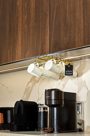 Altın 10'lu Dolap Ve Raf Altı Portatif Bardak Askılığı, Kupa, Fincan Düzenleyici - Metal Paslanmaz