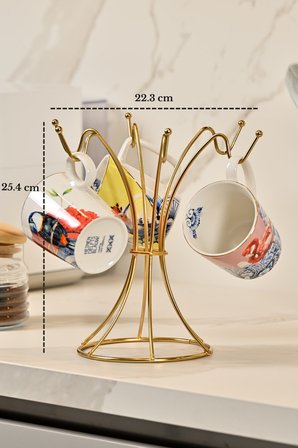 2Lİ Mat Gold Masaüstü Kozmetik Takı,Parfüm,Havlu Düzenleyici + 6 kancalı Takı Standı,Kolye Bileklik,Tesbihlik Düzenleyici