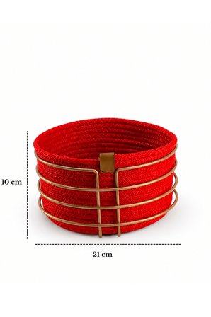 Rose Yuvarlak Ekmek Sepeti, Ekmeklik Sunum Sepeti, Kırmızı Makrome Çok Amaçlı Paslanmaz Metal
