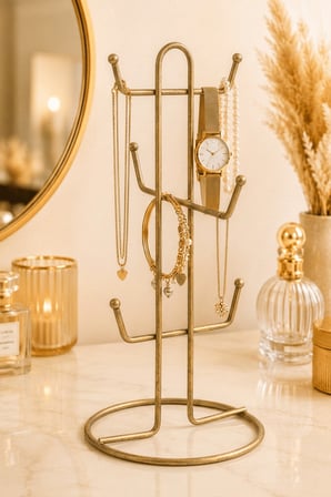 Mat Gold 6 Bölmeli Metal Takı Standı, Kolye, Bileklik ve Aksesuar Düzenleyici