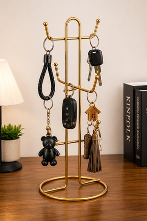 Mat Gold 6 Bölmeli Metal Takı Standı, Kolye, Bileklik ve Aksesuar Düzenleyici