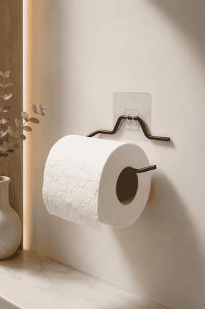 Siyah Yapışkanlı Metal Tuvalet Kağıdı Askısı, Delmeden Montaj Banyo WC Kağıt Havluluk Tuvalet Kağıtlığı