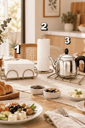 EDORA HOME 3'lü Mat Gold Nihale Peçetelik Havluluk Seti Siyah Rengi Paslanmaz Çelik Mutfak Servis Sunum Takım