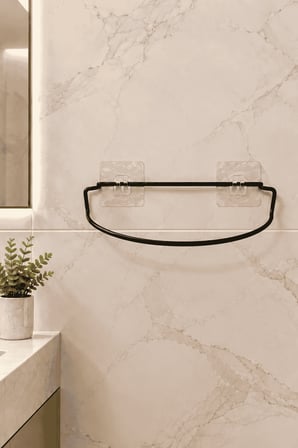 Siyah Şık Duvar Tipi Havluluk Delmeden Montaj, Yapışkanlı Modern Banyo Havlu Askısı