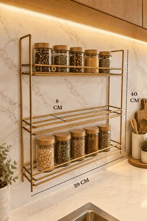 Mat Gold 3 Katlı Duvara Monte Baharatlık Rafı – Yapışkanlı Delmeden Montaj Mutfak Düzenleyici