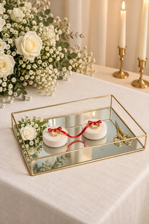 EDORA HOME Parlak Altın Büyük Boy Aynalı Söz Nişan Tepsisi, Damat Kahvesi ve Dekoratif Sunum Tepsisi