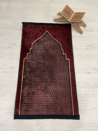 Seccade Saçaklı (lateks Taban) 75x125 Ebat - Bordo
