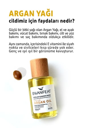 Micellar Makyaj Temizleme Suyu, Yüz ve Göz İçin Çift Fazlı Argan Yağlı Alkolsüz 100ml