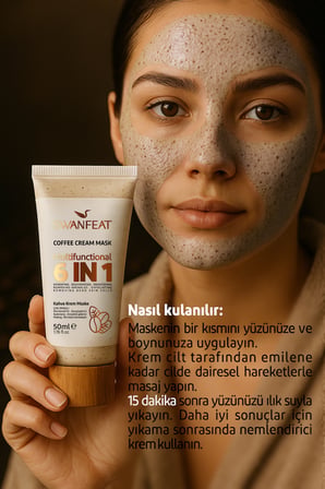 6 in 1 Kahve Krem Maske Çok Amaçlı Aydınlatıcı, Gençleştirici, Peeling, Nemlendirici 50ml