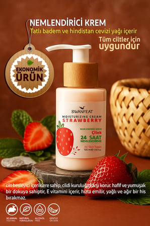 Nemlendirici Besleyici Krem | E Vitamini, Tatlı Badem ve Hindistan Cevizi Yağı | Çilek Kokulu 100ml