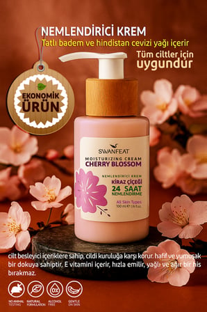 Nemlendirici Besleyici Krem | E Vitamini, Tatlı Badem ve Hindistan Cevizi Yağı | Kiraz Çiçeği Kokulu
