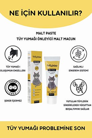 Vitpaw Malt Paste 100 Gr. Kediler İçin Tüy Yumağı Önleyici Anti-Hairball Malt Macunu (Tüm kediler için)