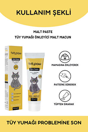 Vitpaw Malt Paste 100 Gr. Kediler İçin Tüy Yumağı Önleyici Anti-Hairball Malt Macunu (Tüm kediler için)