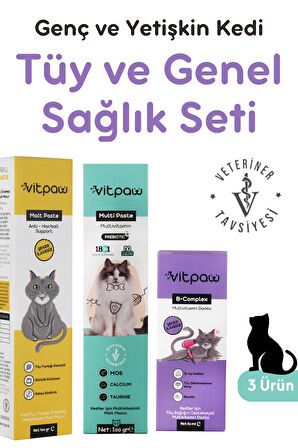 Vitpaw Kediler İçin Tüy ve Genel Sağlık Vitamin Seti (Malt Paste - B+ Complex - Multi Paste)