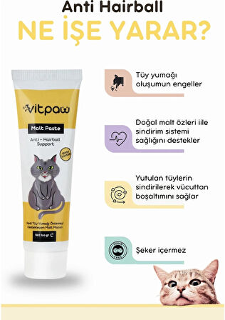 Vitpaw Kediler İçin Tüy ve Genel Sağlık Vitamin Seti (Malt Paste - B+ Complex - Multi Paste)