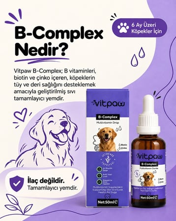B+ Complex Dog | Köpekler İçin Deri ve Tüy Sağlığını Destekleyici Multivitamin Damla 50 ml.