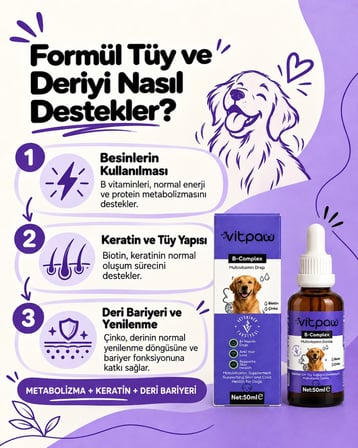 B+ Complex Dog | Köpekler İçin Deri ve Tüy Sağlığını Destekleyici Multivitamin Damla 50 ml.