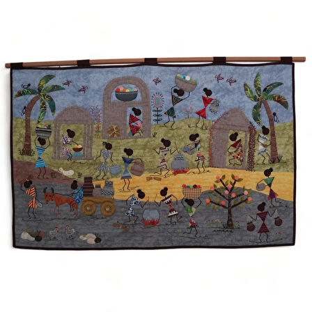 Afrikalı Kadınların Köy Yaşantısı Patchwork Pano