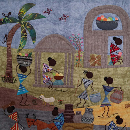 Afrikalı Kadınların Köy Yaşantısı Patchwork Pano