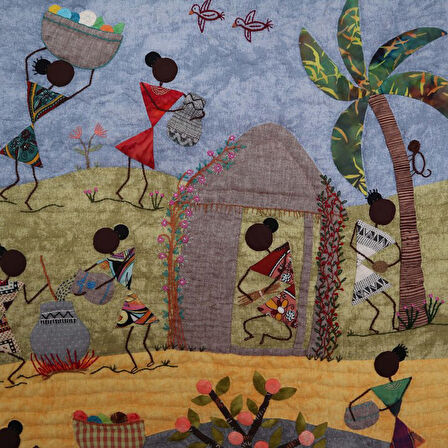 Afrikalı Kadınların Köy Yaşantısı Patchwork Pano