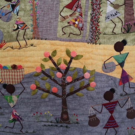 Afrikalı Kadınların Köy Yaşantısı Patchwork Pano