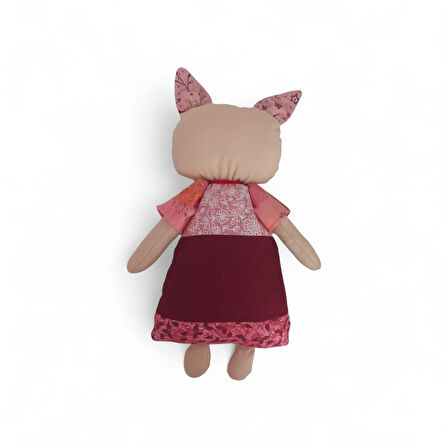Kedi Hanım Patchwork Kırmızı Yanak Bez Bebek
