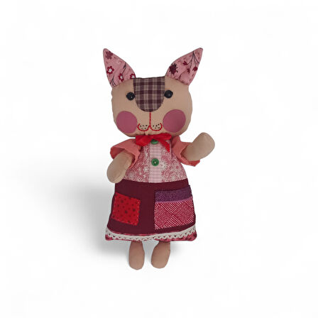 Kedi Hanım Patchwork Benekli Kulak Bez Bebek