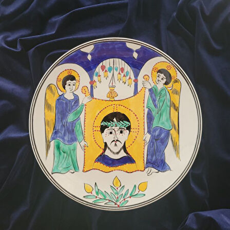 İsa Mesih'in Taşınan Portresi 25x25 cm El Boyama İznik Çini Tabak